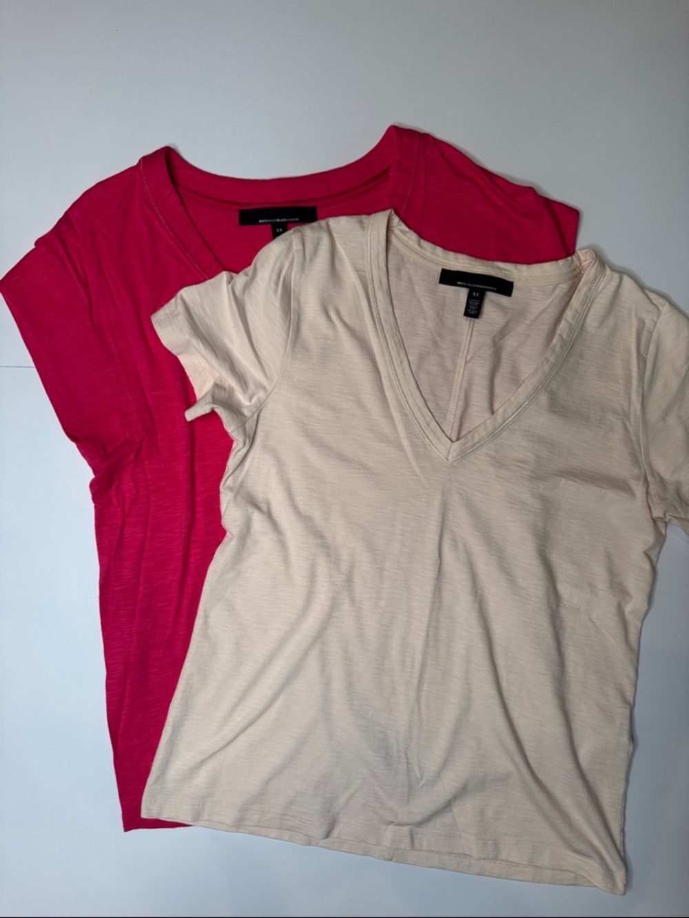 Set of two WHBM Short Sleeve V-Neck Tees in Hot Pink & pale Pink.